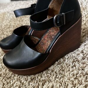 Black Wedge Mary Jane Shoes